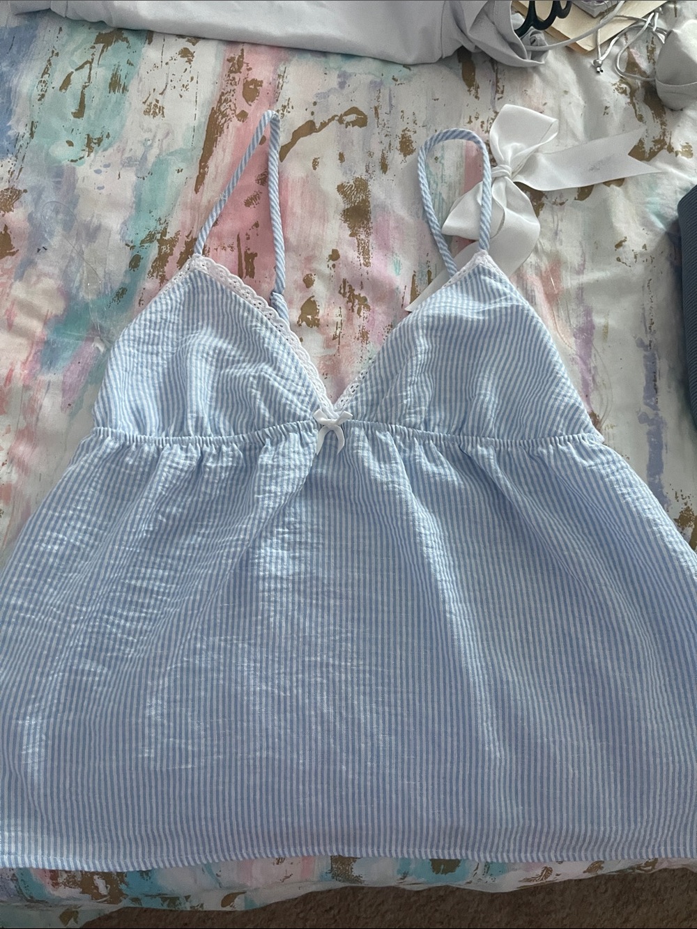Seersucker Light Blue Babydoll Crop Top